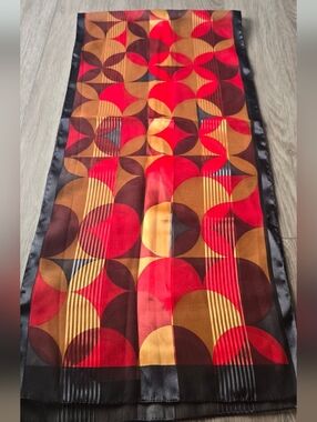100% Polyester Long Scarf Red Orange Black Retro Geometric Circle Print 60"